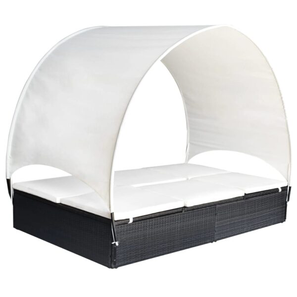 Provira Ligbed tweepersoons met luifel poly rattan zwart