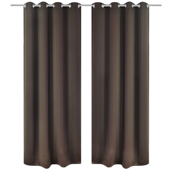 Provira Gordijnen met metalen ringen verduisterend 135x175 bruin 2 st