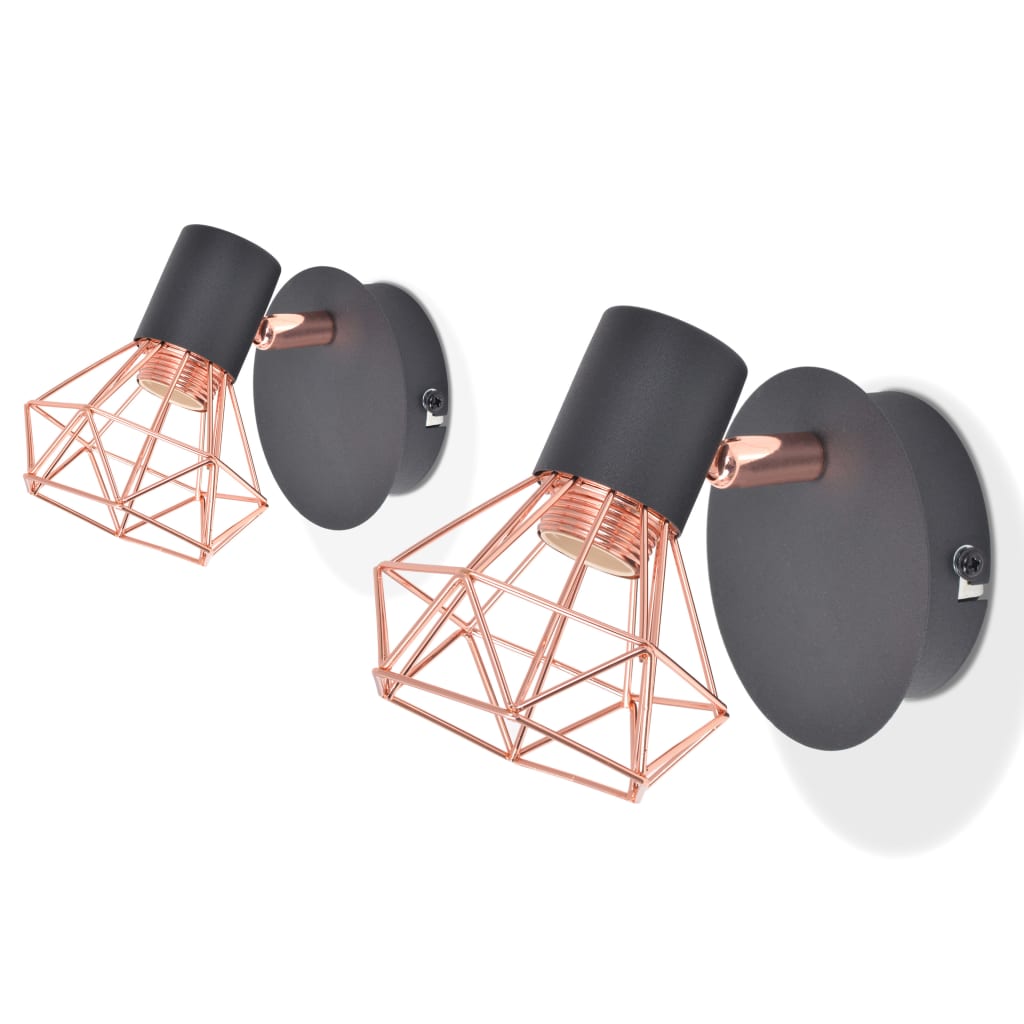 8718475532415_a_en_hd_1 Provira Wandlamp E14 zwart en koper 2 st - Image 1