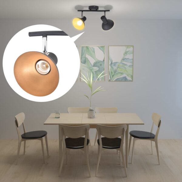 Provira Plafondlamp voor 2 peertjes E27 zwart en goudkleurig