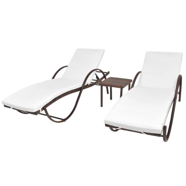 Provira Ligbedden 2 st met tafel poly rattan bruin