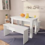 Provira Eettafel en banken 3 st bewerkt hout wit