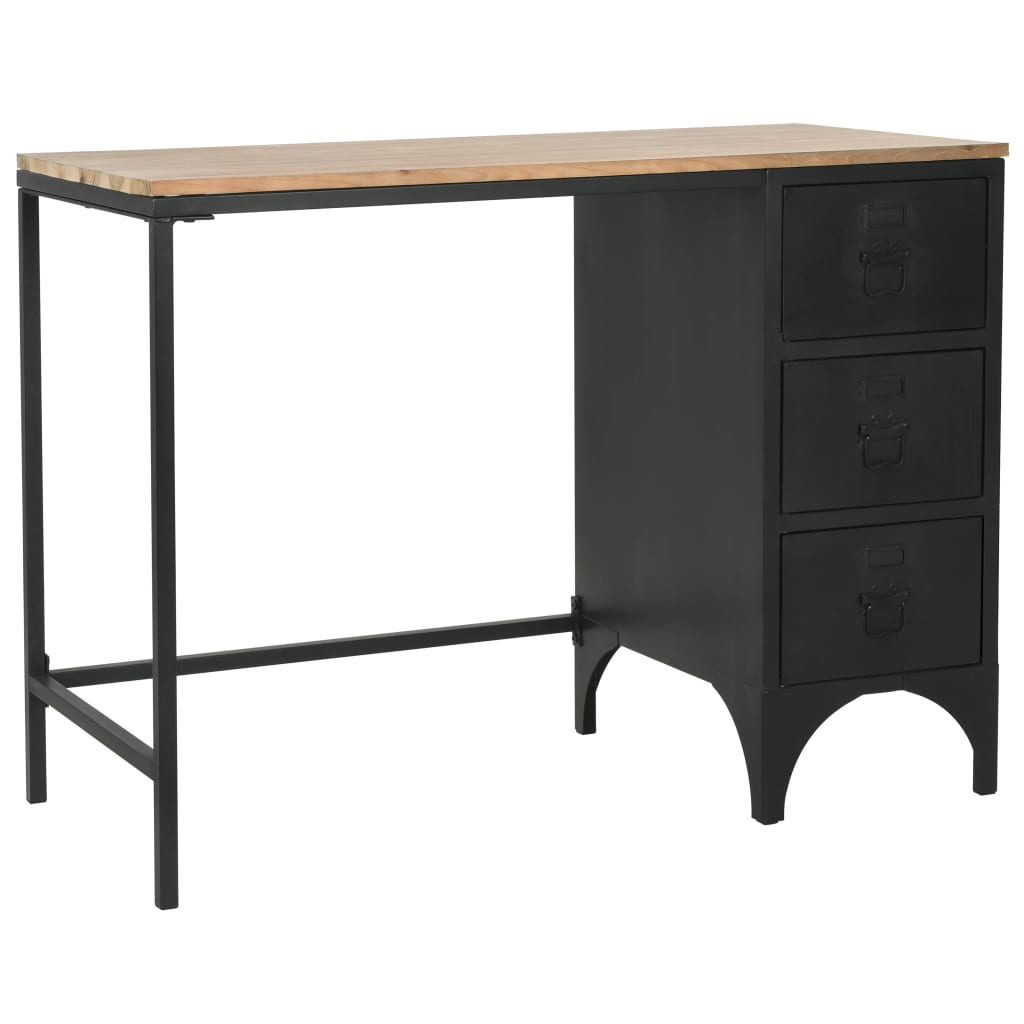 8718475613879_a_en_hd_1 Provira Bureau 100x50x76 cm massief vurenhout en staal - Image 1