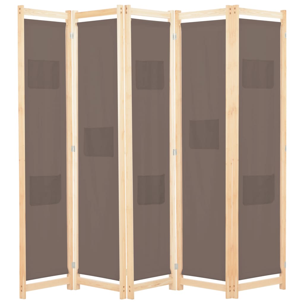 8718475730897_a_en_hd_1 Provira Kamerscherm met 5 panelen 200x170x4 cm stof bruin - Image 1