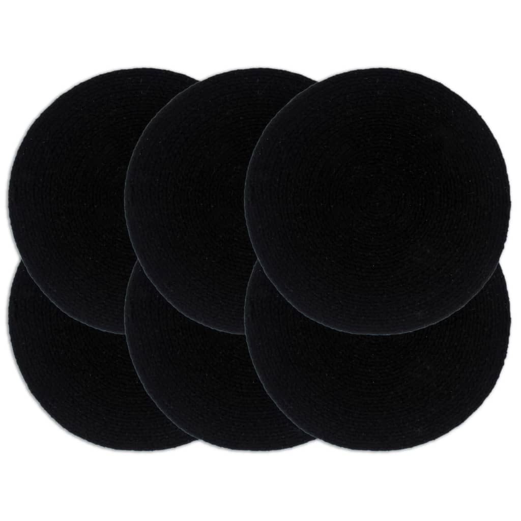8718475734840_a_en_hd_1 Provira Placemats 6 st rond 38 cm katoen effen zwart - Image 1