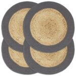 Provira Placemats 4 st 38 cm jute en katoen natuurlijk en antraciet