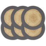 Provira Placemats 6 st 38 cm jute en katoen natuurlijk en antraciet