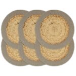 Provira Placemats 6 st 38 cm jute en katoen natuurlijk en grijs
