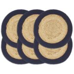 Provira Placemats 6 st 38 cm jute en katoen natuurlijk en marineblauw