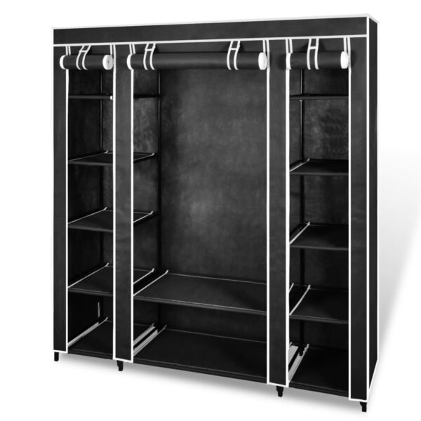 Provira Kledingkast met vakken en stangen 45x150x176 cm stof zwart