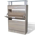 Provira Schoenenkast met lade en glazen bovenschap eiken-look