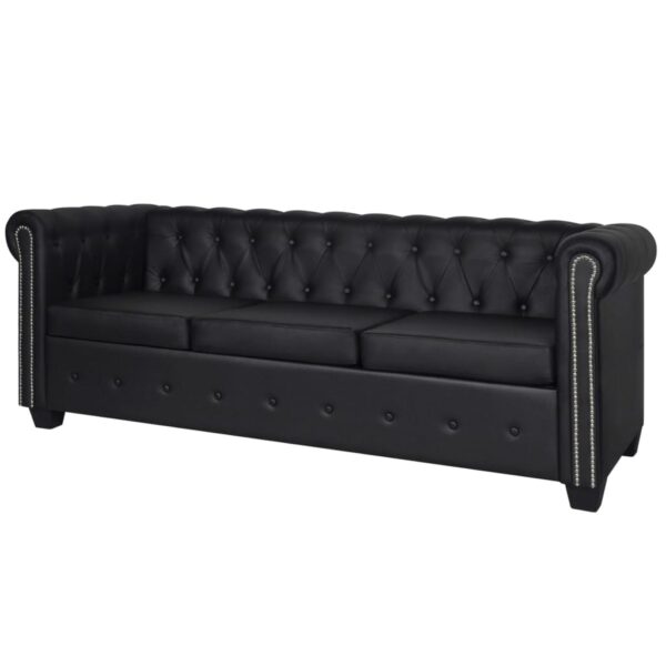 Provira Driezitsbank Chesterfield-stijl kunstleer zwart