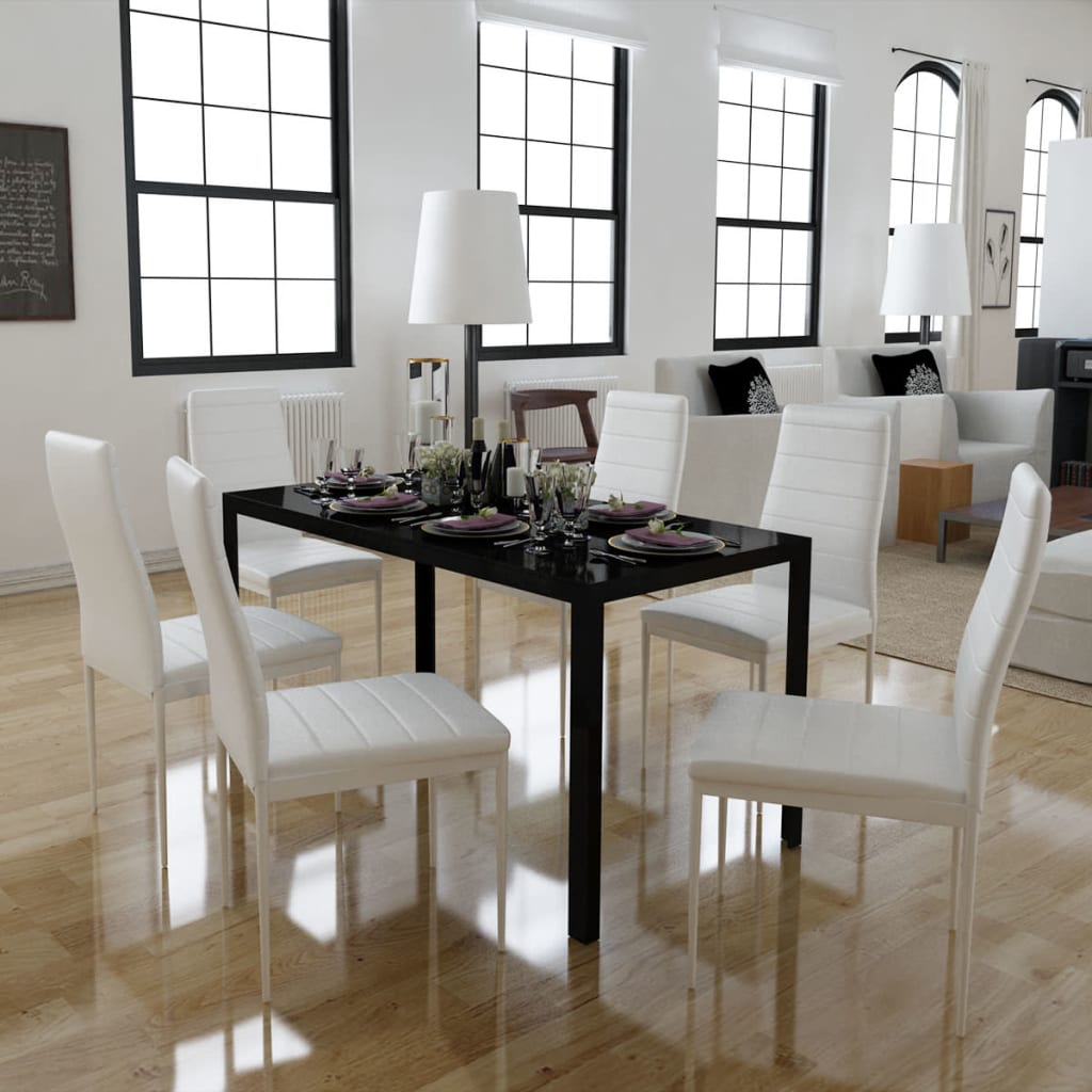 8718475977971_m_en_hd_1 Provira Eetkamerset 7-delig wit en zwart - Image 1