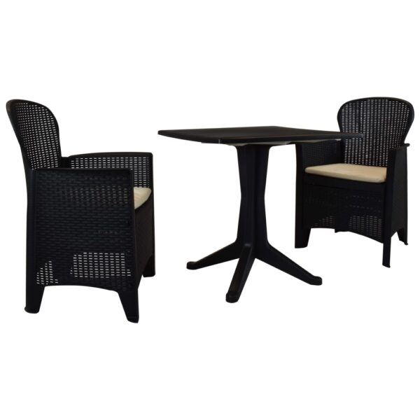 Provira 3-delige Bistroset kunststof rattan antracietkleurig