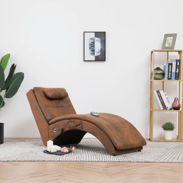 Provira Massage chaise longue met kussen kunstsuède bruin