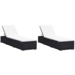 Provira Ligbedden met kussens 2 st poly rattan zwart