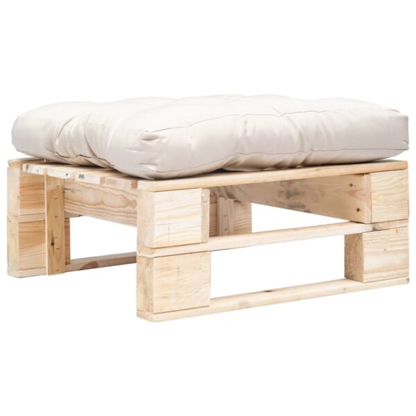 Provira Tuinpoef met zandkleurig kussen pallet hout naturel