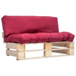 Provira Tuinbank pallet met rode kussens grenenhout
