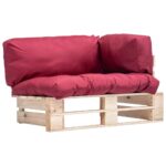 Provira Tuinbank pallet met rode kussens grenenhout