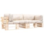 Provira 2-delige Tuinbankenset pallet met zandkleur kussens grenenhout