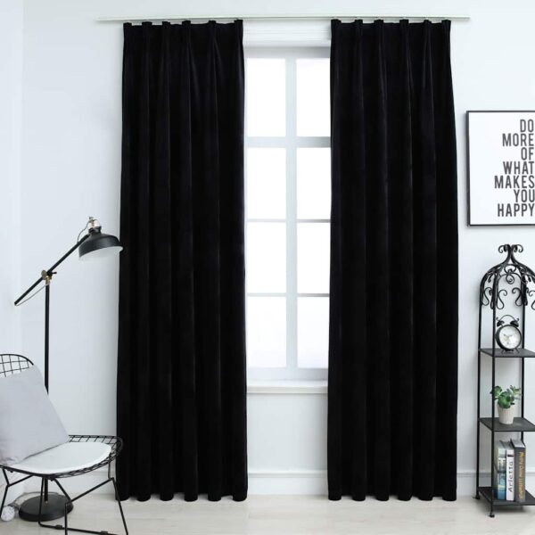 Provira Gordijnen verduisterend 2 st met haken 140x175 cm fluweel zwart