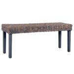 Provira Bankje 110 cm natuurlijk kubu rattan en massief mangohout grijs