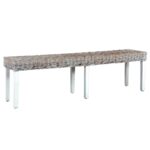 Provira Bankje 160 cm natuurlijk kubu rattan en massief mangohout wit