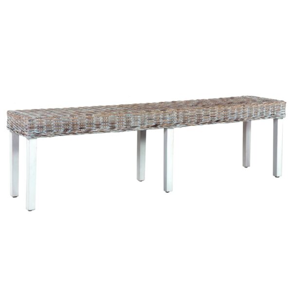 Provira Bankje 160 cm natuurlijk kubu rattan en massief mangohout wit