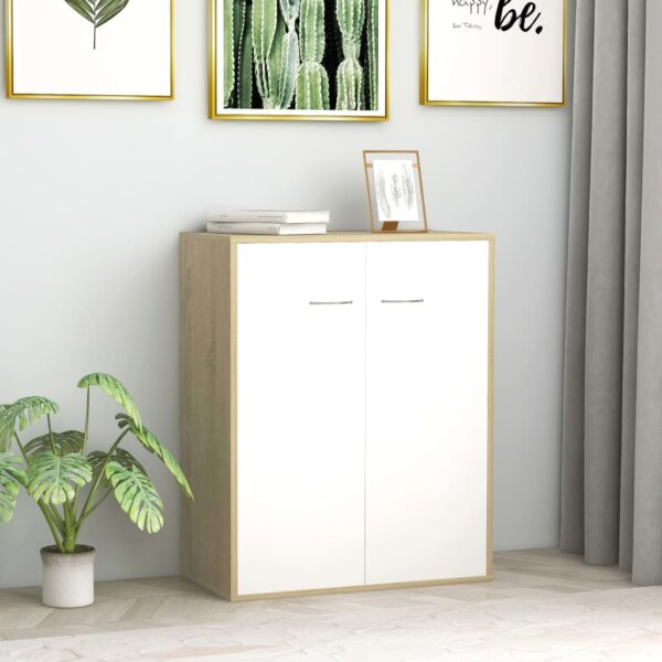 Provira Dressoir 60x30x75 cm bewerkt hout wit en sonoma eikenkleurig