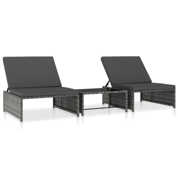 Provira Ligbedden 2 st met tafel poly rattan grijs