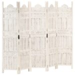 Provira Kamerscherm met 5 panelen handgesneden 200x165 cm mangohout wit