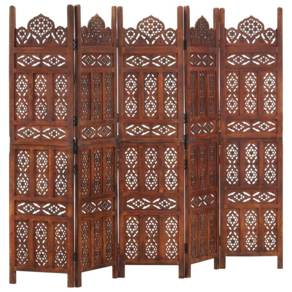 Provira Kamerscherm 5 panelen handgesneden 200x165 cm mangohout bruin