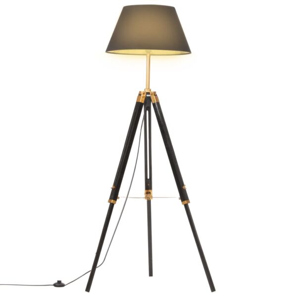 Provira Vloerlamp driepoot 141 cm massief teakhout zwart en goudkleurig