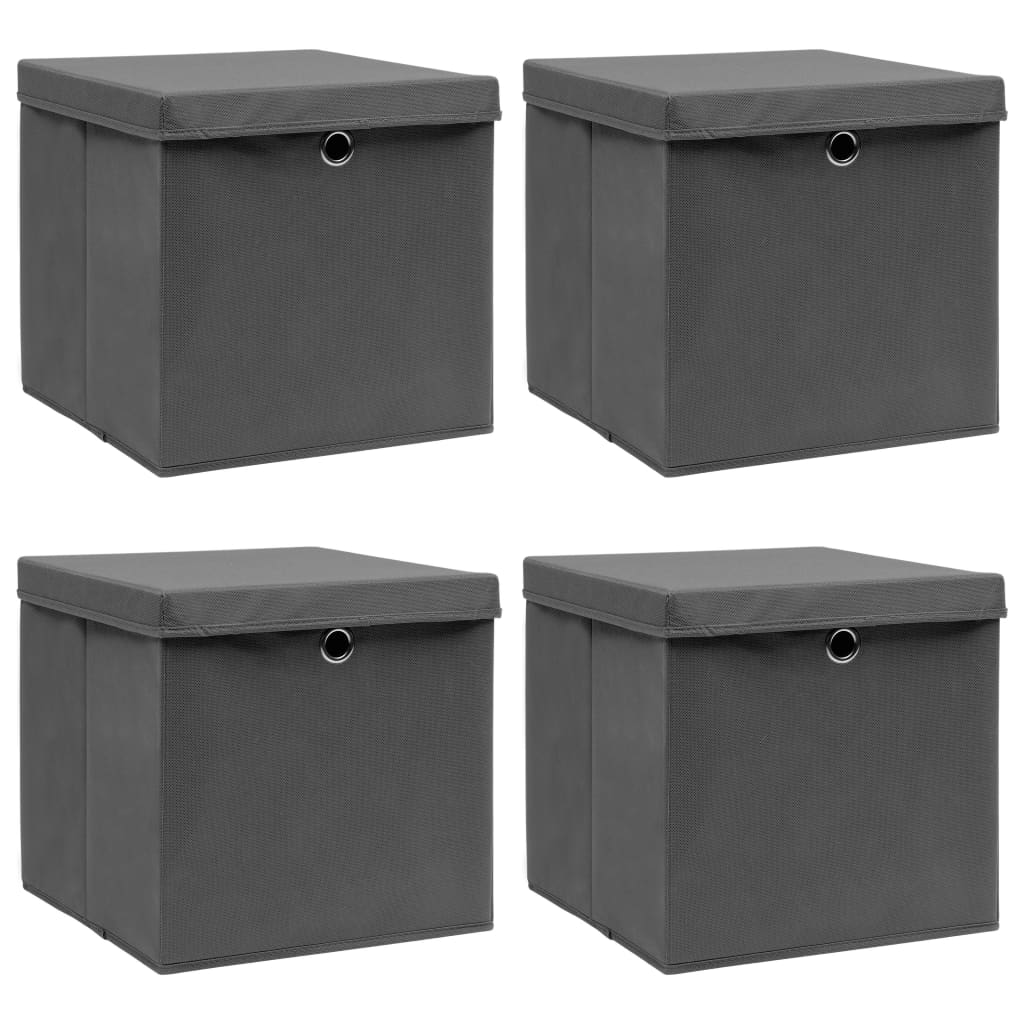 8719883891040_a_en_hd_1 Provira Opbergboxen met deksel 4 st 32x32x32 cm stof grijs - Image 1