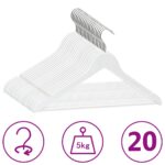 Provira 20-delige Kledinghangerset anti-slip hardhout wit