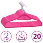Provira 20-delige Kledinghangerset anti-slip fluweel roze