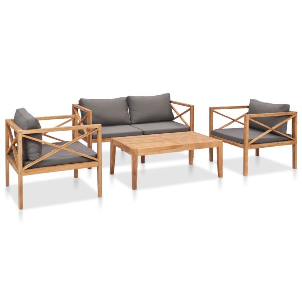 Provira 4-delige Loungeset met kussens massief teakhout