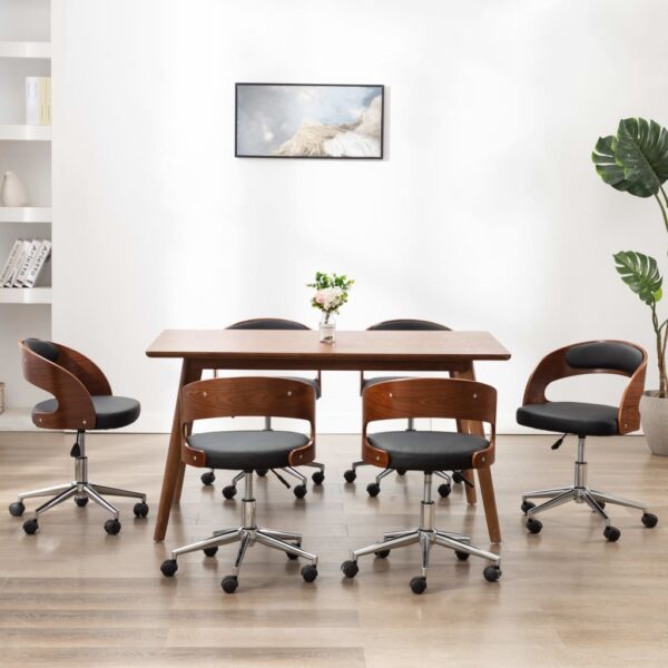 Provira Eetkamerstoelen draaibaar 6 st gebogen hout en kunstleer zwart