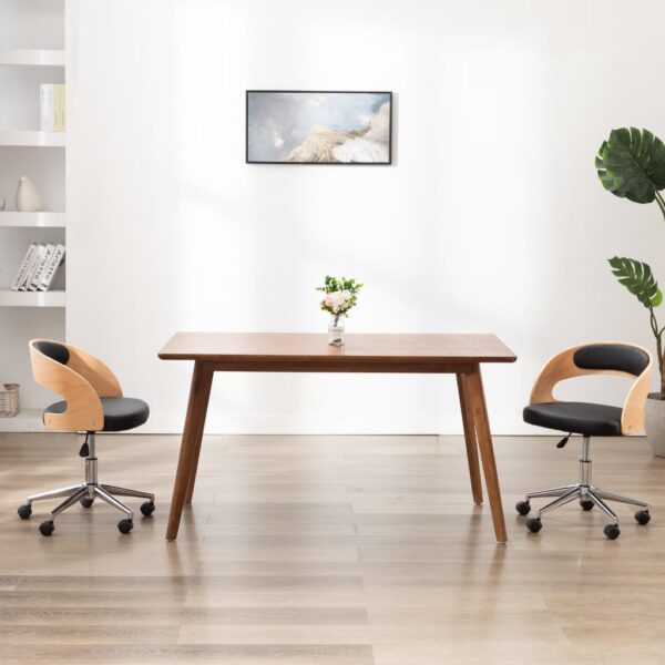 Provira Eetkamerstoelen draaibaar 2 st gebogen hout en kunstleer zwart
