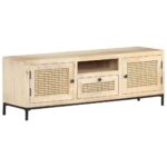 Provira Tv-meubel 120x30x40 cm massief mangohout en natuurlijk riet