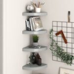 Provira Hoekschappen zwevend 4 st 25x25x3,8 cm MDF grijs