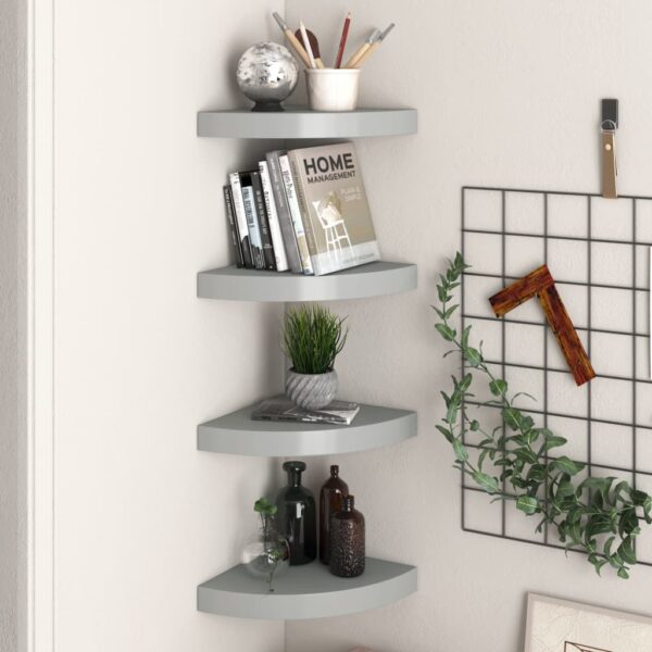 Provira Hoekschappen zwevend 4 st 25x25x3,8 cm MDF grijs