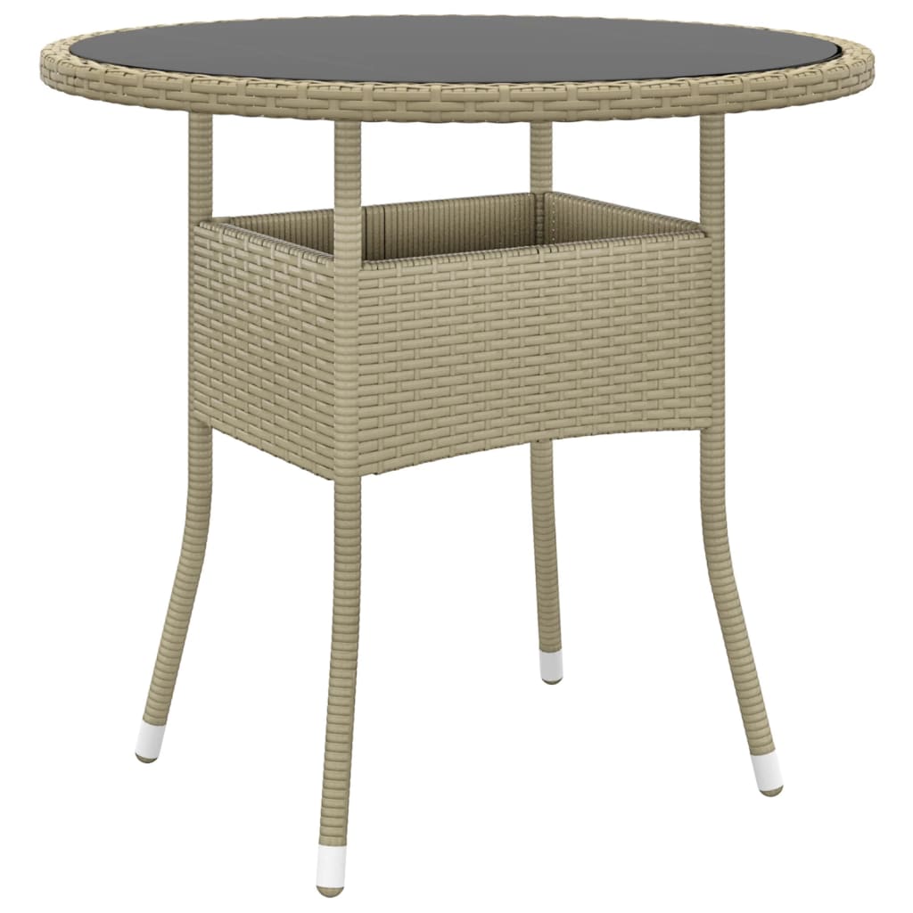 8720286089842_a_en_hd_1 Provira Tuintafel Ø80x75 cm gehard glas en poly rattan beige - Image 1