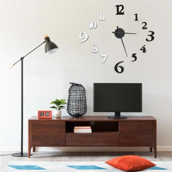 Provira 3D-wandklok modern XXL 100 cm zwart en wit