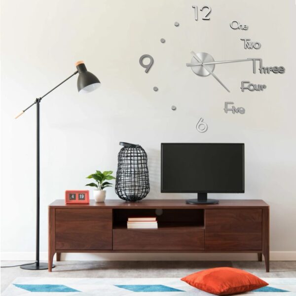 Provira 3D-wandklok modern XXL 100 cm zilverkleurig