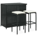 Provira 3-delige Barset poly rattan zwart