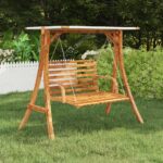 Provira Schommelframe met crèmekleur dak gebogen hout met teakafwerking