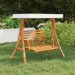 Provira Schommelframe met crèmekleur dak gebogen hout met teakafwerking