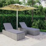 Provira 3-delige Ligbeddenset met theetafel poly rattan grijs