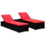 Provira 3-delige Ligbeddenset met theetafel poly rattan zwart
